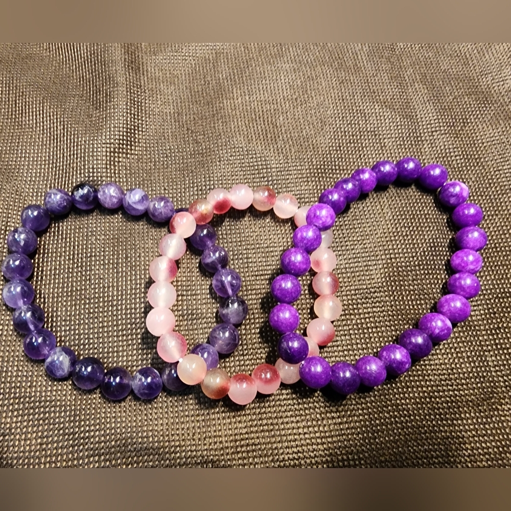 Gemstone Bracelets  - 3 - pink & purple